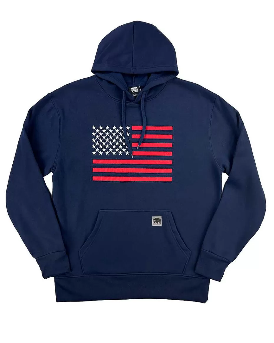 Sale ® Workwear American Flag Hooded Sweatshirt-Navy/Red Men Hoodies & Sweatshirts For Men