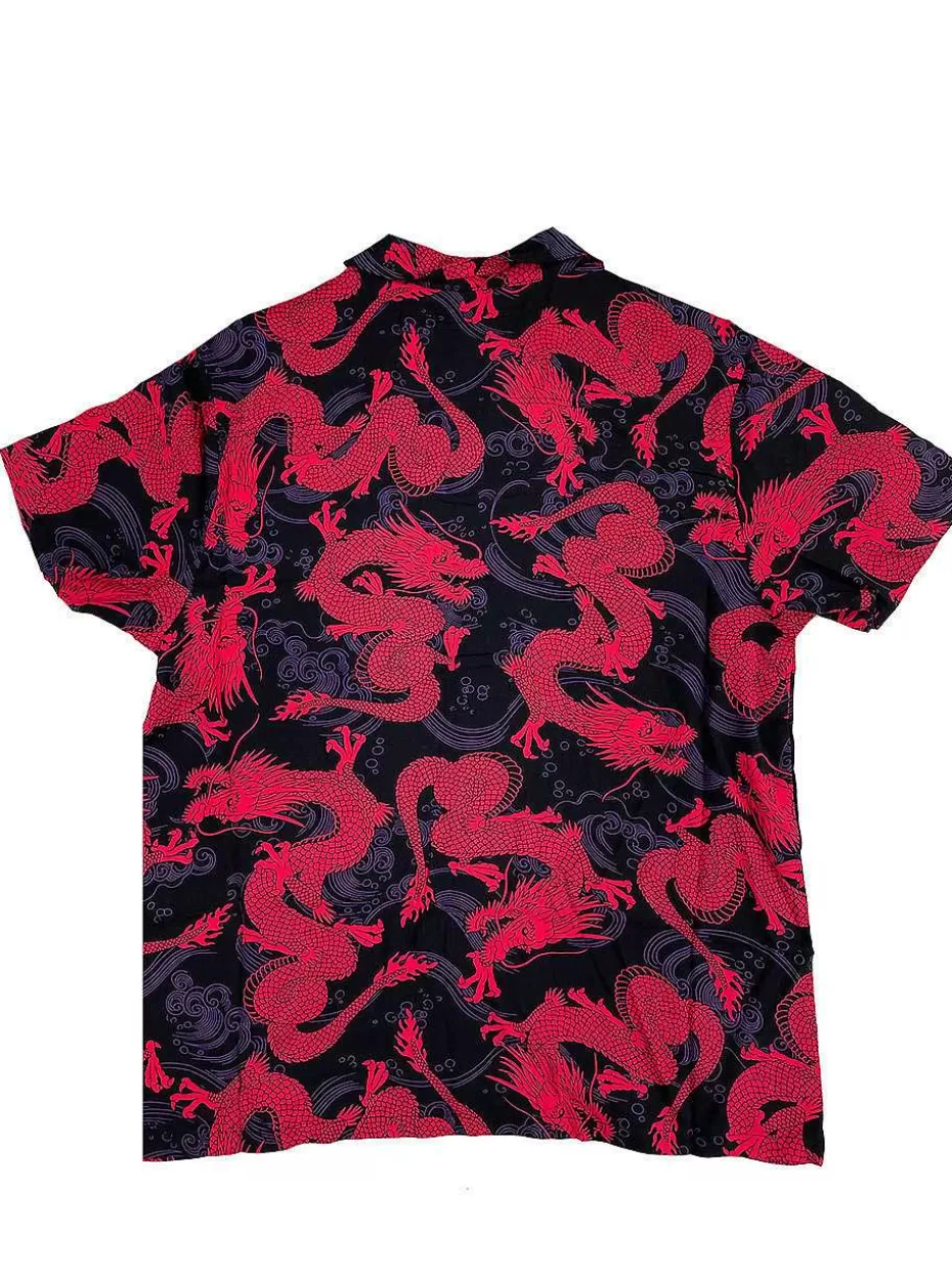 Sale ® Workwear Men's Button Down All-Over Print Camp Shirts-Red Dragon Men Button Down Shirts