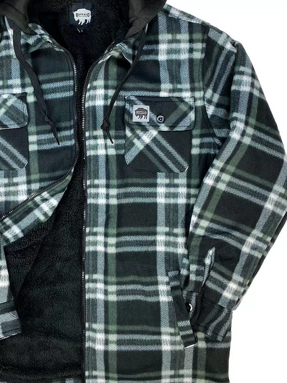 Online ® Workwear Sherpa Lined Hooded Fleece-Charcoal Plaid Men Hoodies & Sweatshirts For Men